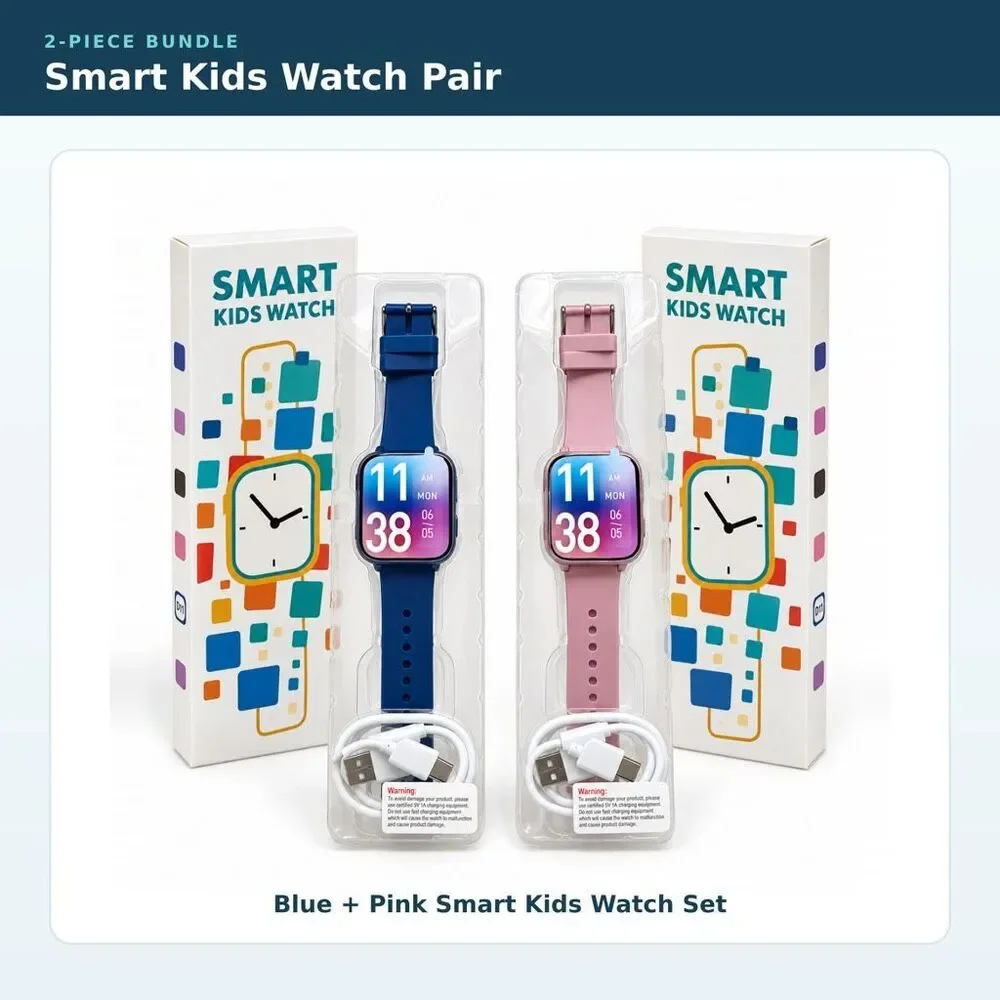 2-Pack Kids Game Smart Watches Blue Pink Learning Games USB Rechargeable